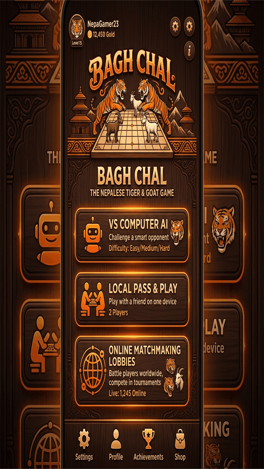 Bagh Chal main menu screenshot